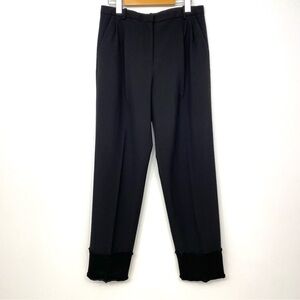 Theory Black Wool Dress Pants Satin Hem Women's 4 Office Quiet Luxury Minimalist